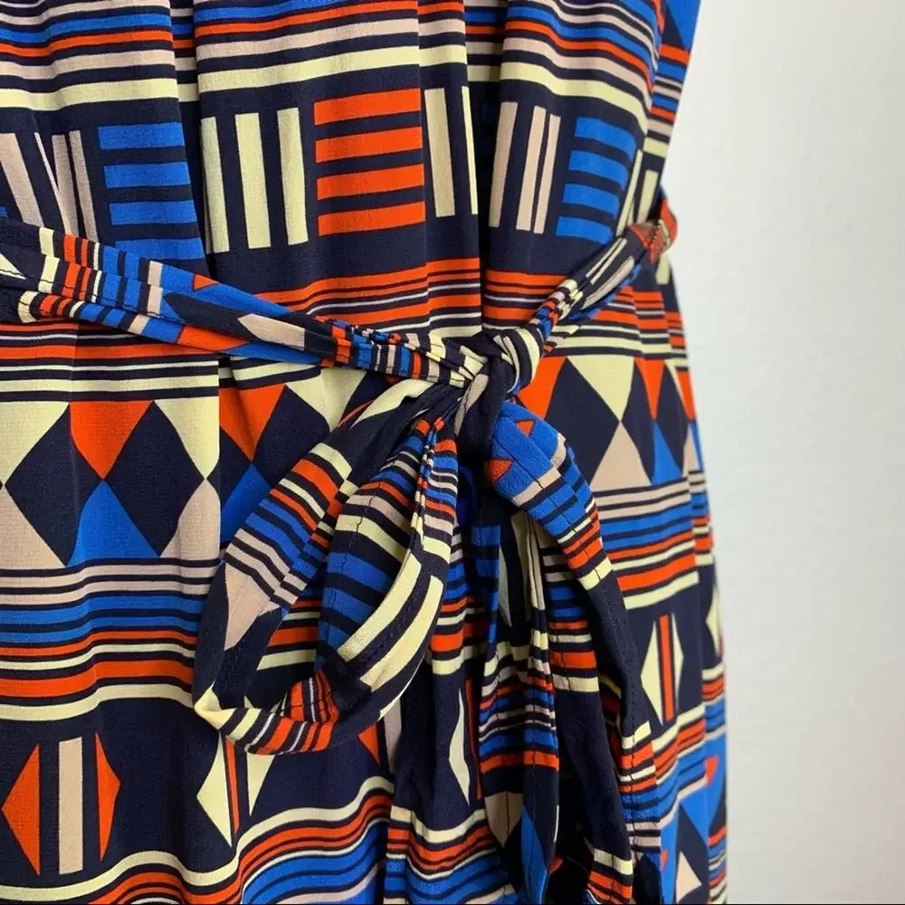 Marc by Marc Jacobs blue orange tan geometric silk dress size Large